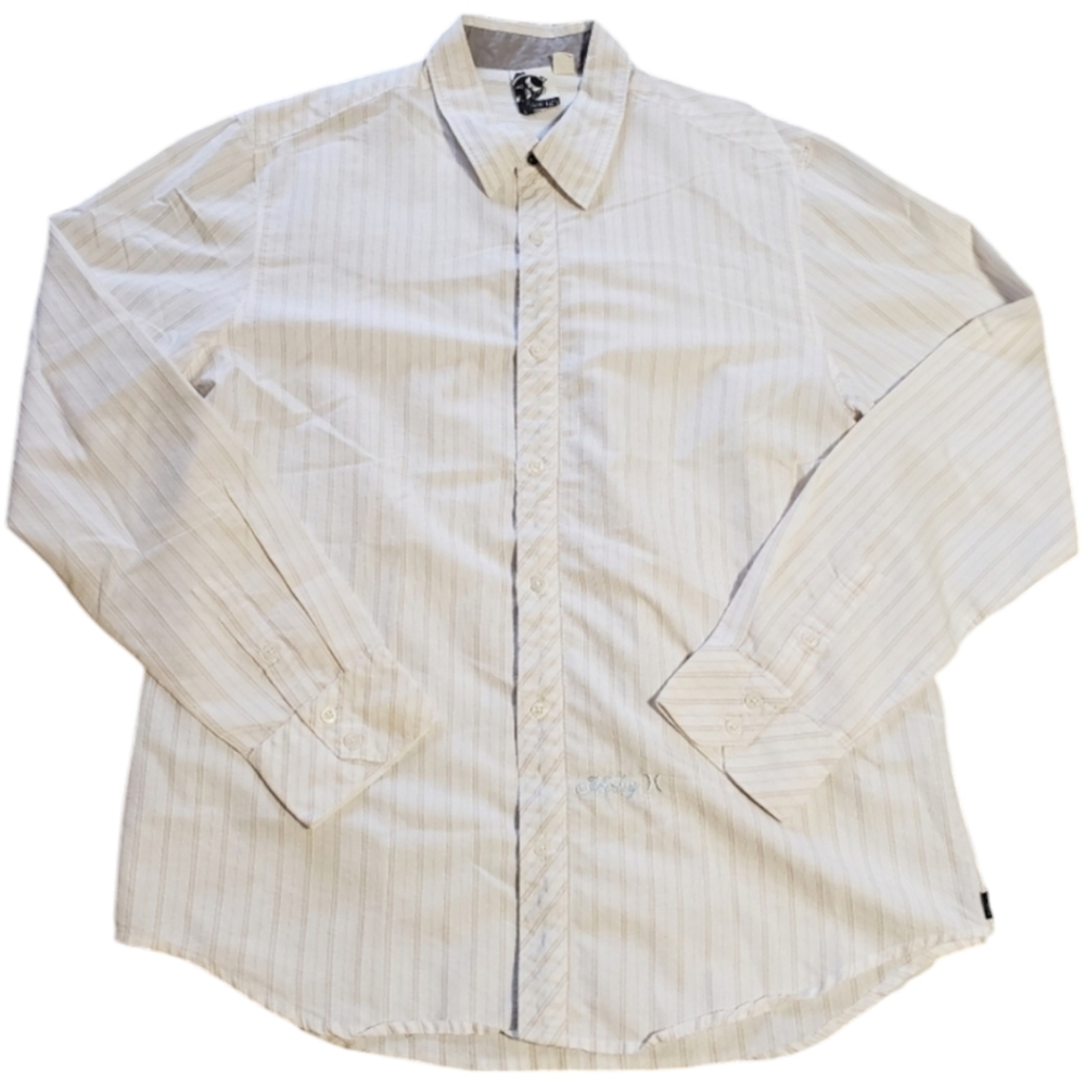 Hurley Men's Large Button Front Cuff Striped Work Wedding Dress Shirt
